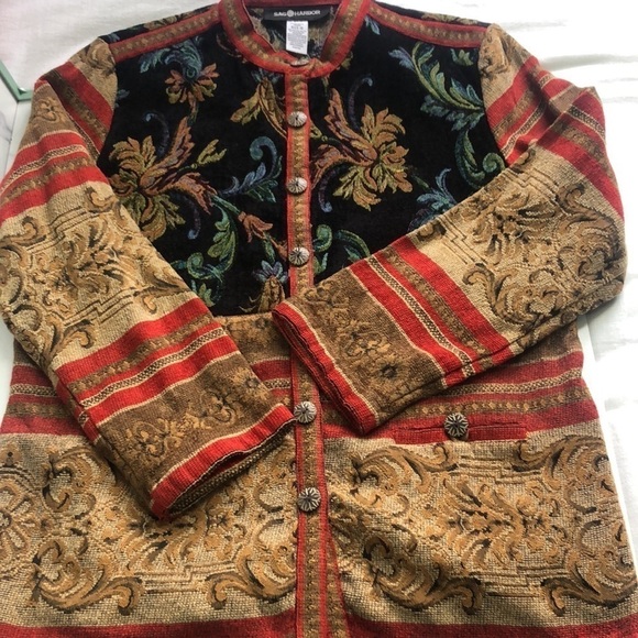 Sag Harbor Vintage Style Jacquard Pattern Collarless Jacket Coat Size 16 - Picture 11 of 14